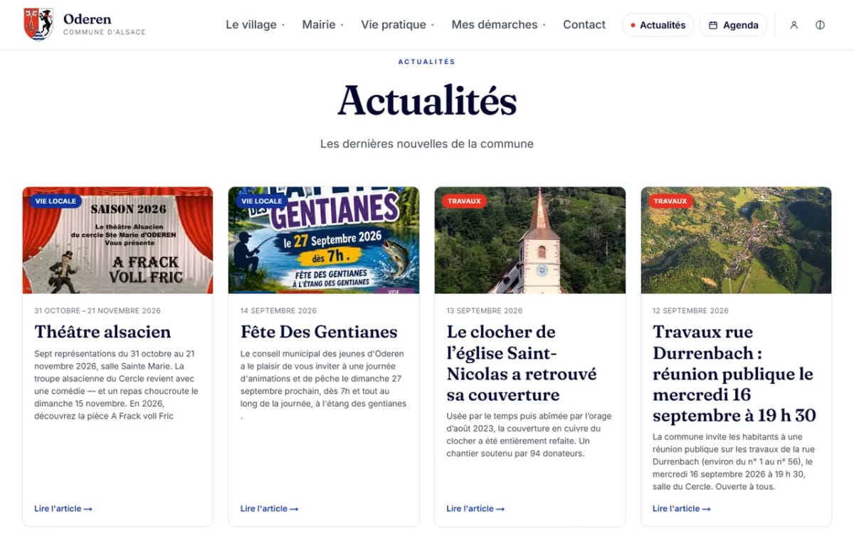Capture d'écran d'oderen.live : les actualités de la mairie