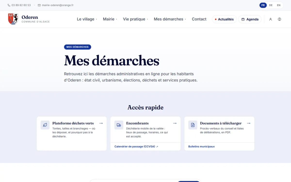 Capture d'écran d'oderen.live : mes démarches